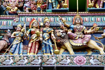 Colourful sculpture at temple walkway 