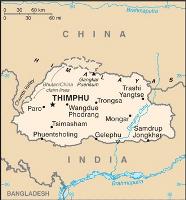 Map of Bhutan and the surrounding countries of China and India
