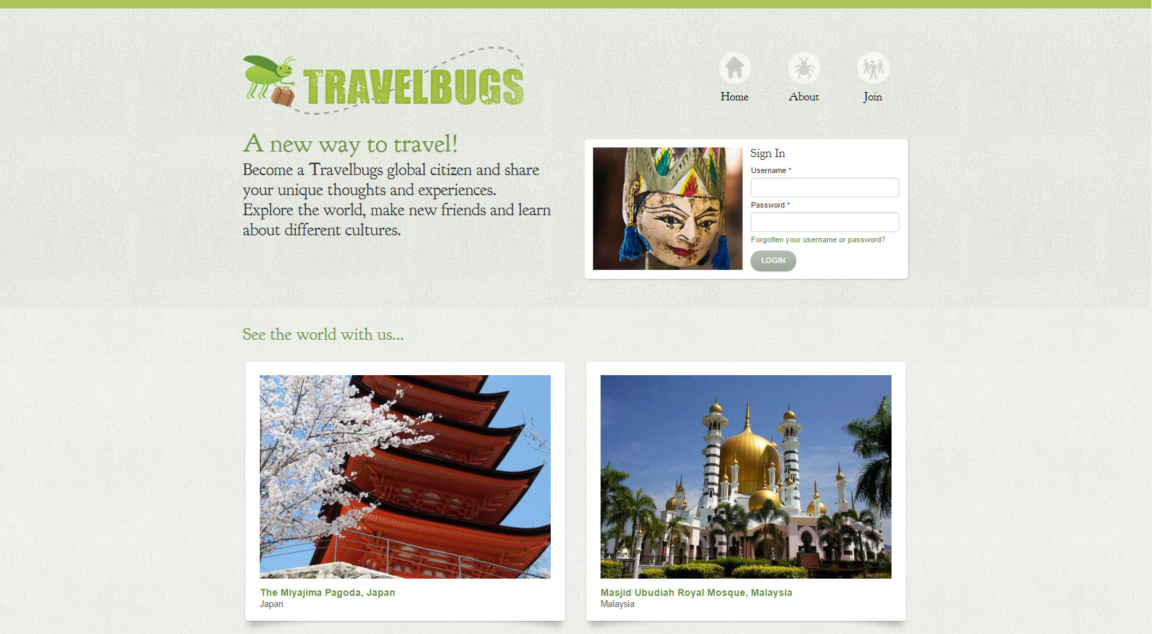 Picture of Travelbugs website homepage