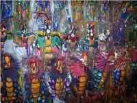 A colourful display of dragon kites.