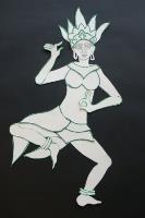 Completed front view cardboard block print of moving dancer