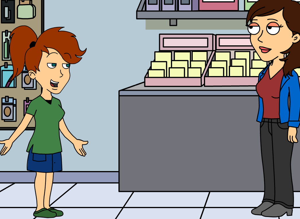 Young girl talking to shop asisstant