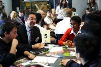 Students talk with an Asia Literacy Ambassador