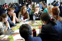 Students talk with an Asia Literacy Ambassador