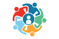 Icon of different coloured people around a central person icon